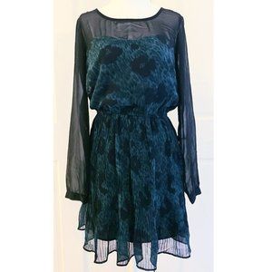 Jessica Simpson Chiffon Forest Green/Black Watercolor Floral Dress